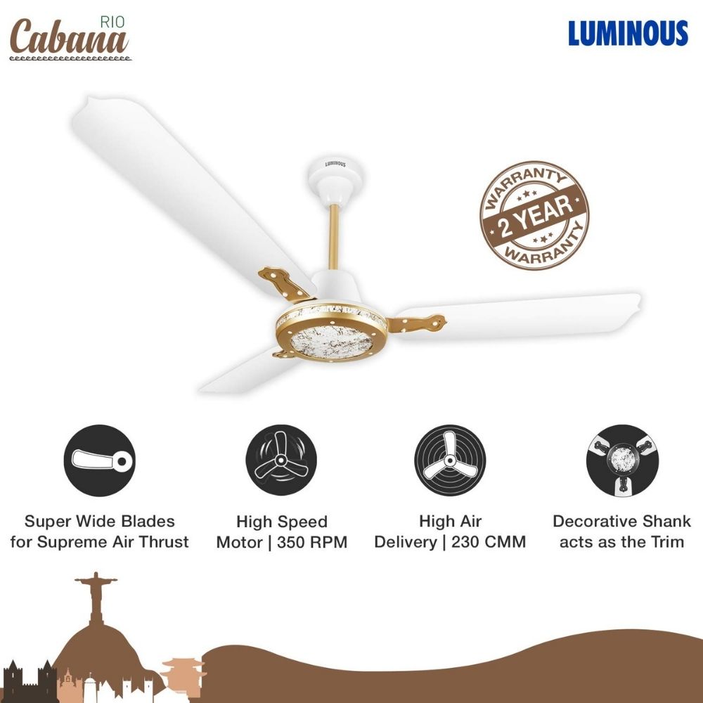 LUMINOUS 1200MM RIO CABANA C/F CRISTO WHITE 1200 mm 3 Blade Ceiling Fan  (WHITE CRISTO)