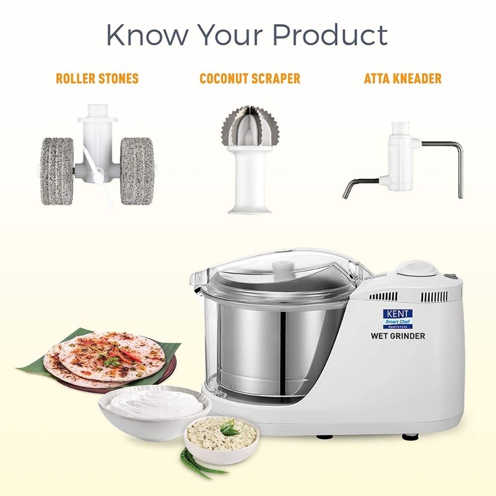KENT 150W Wet Grinder Encased Rotating Drum  Dough 16079 (White)