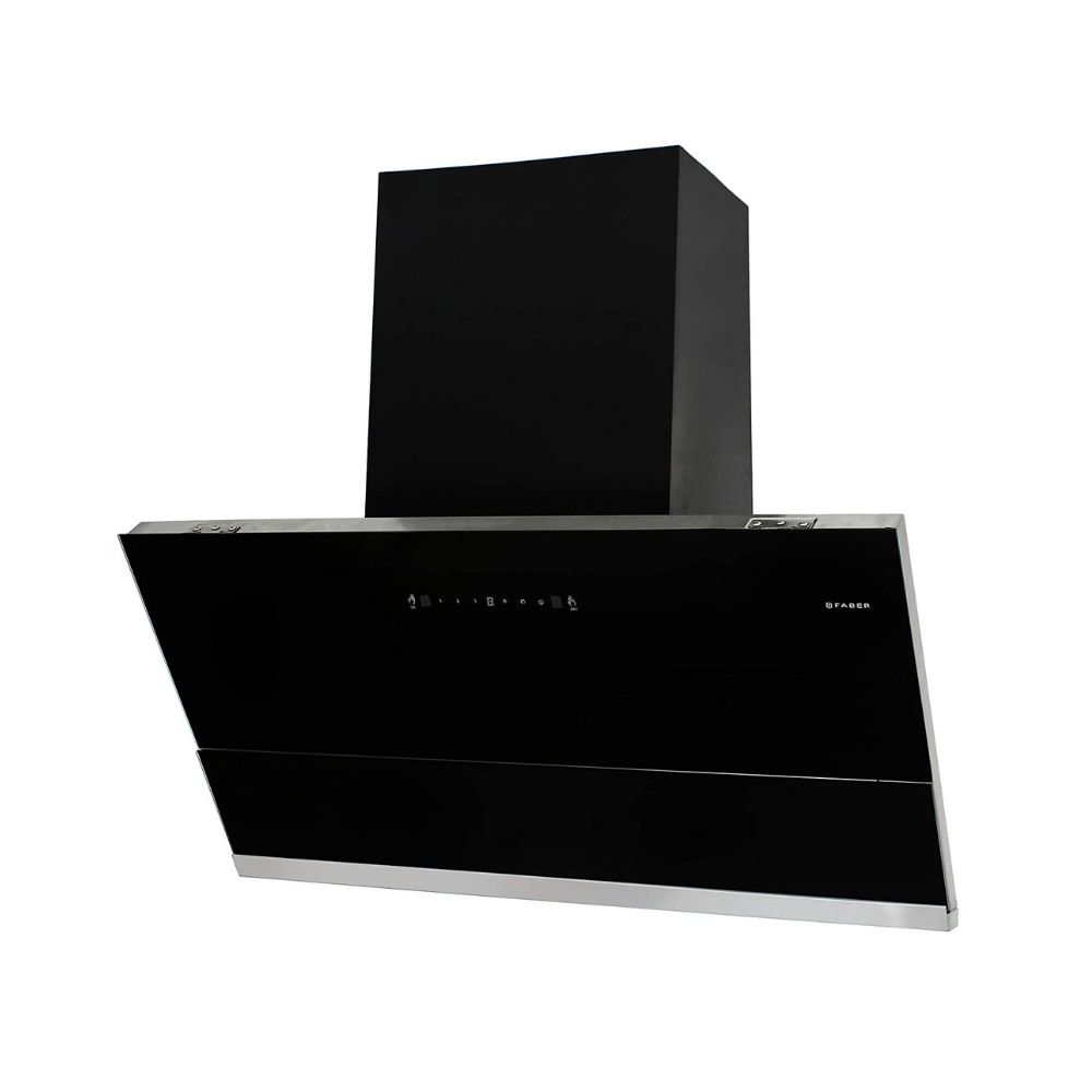 Faber 90 cm 1500 m³/hr angular Kitchen Chimney (HOOD APEX FLHC SC BK 90, Filterless technology, Touch Control, Black)