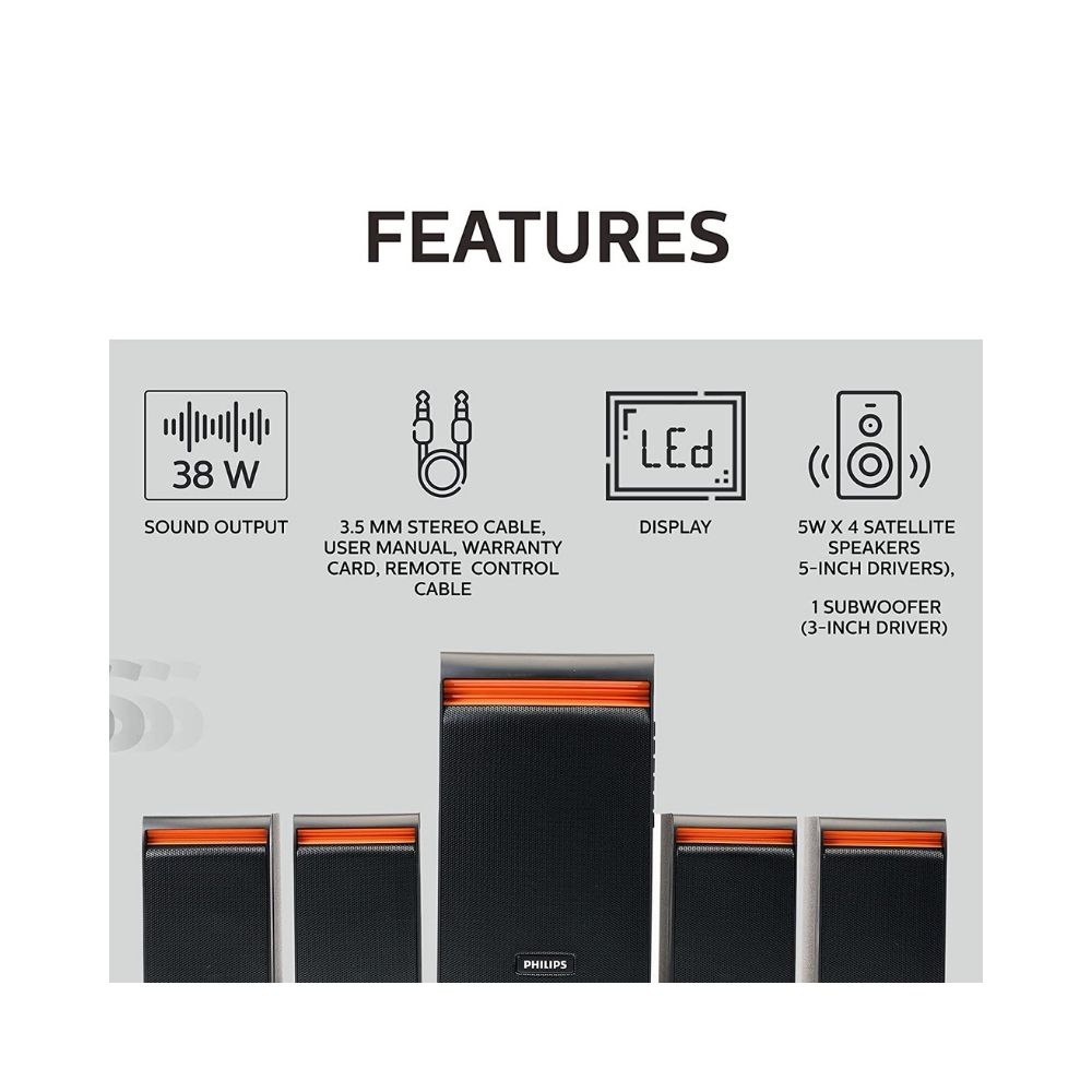 Philips Audio SPA8140B/94 50W 4.1 Channel Multimedia Speaker System, Black