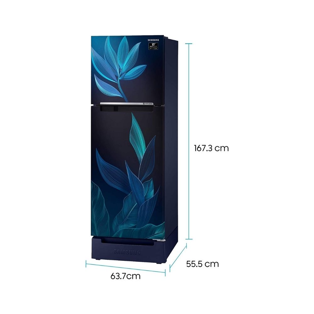 Samsung 253 L 2 Star Inverter Frost-Free Double Door Refrigerator (RT28T31429U/HL, Paradise Blue, Base Stand with Drawer)