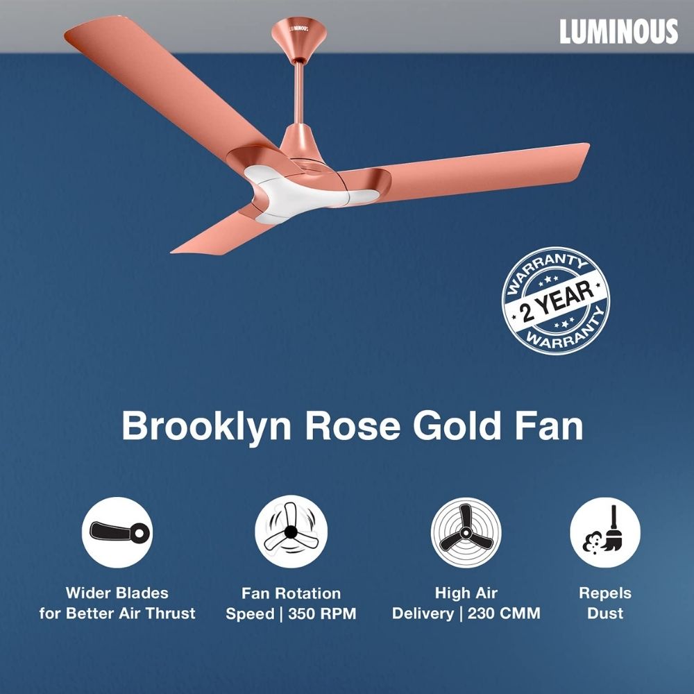 Luminous New York Brooklyn 1200mm/75 Watt ceiling fan (Rose Gold)