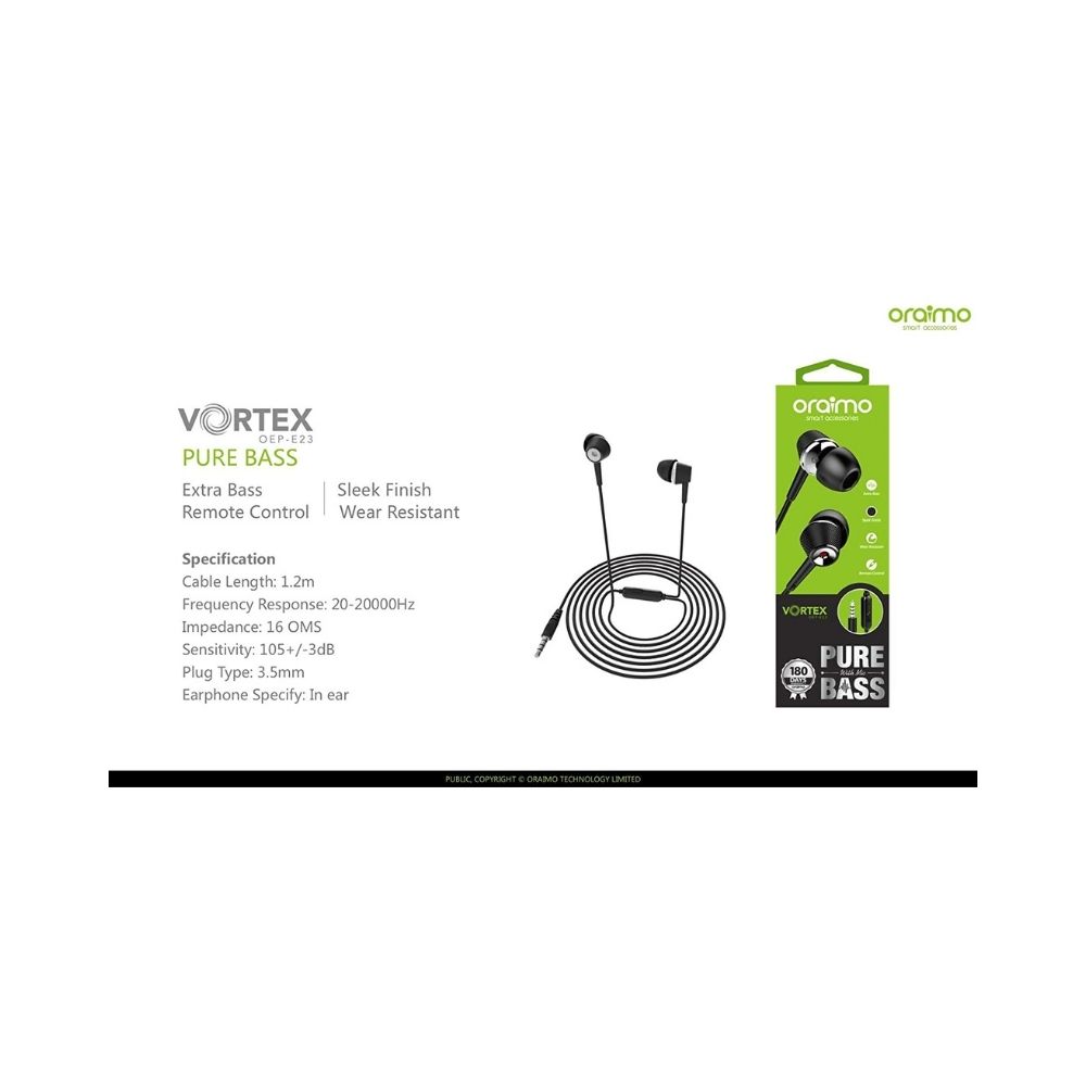 Oraimo OEP-E21 Wired Headset  (Black, In the Ear)