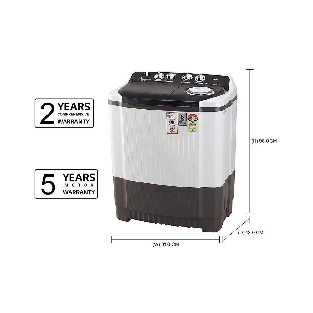 LG 8 kg 5 Star Rating Semi Automatic Top Load Grey, White  (P8035SGMZ)