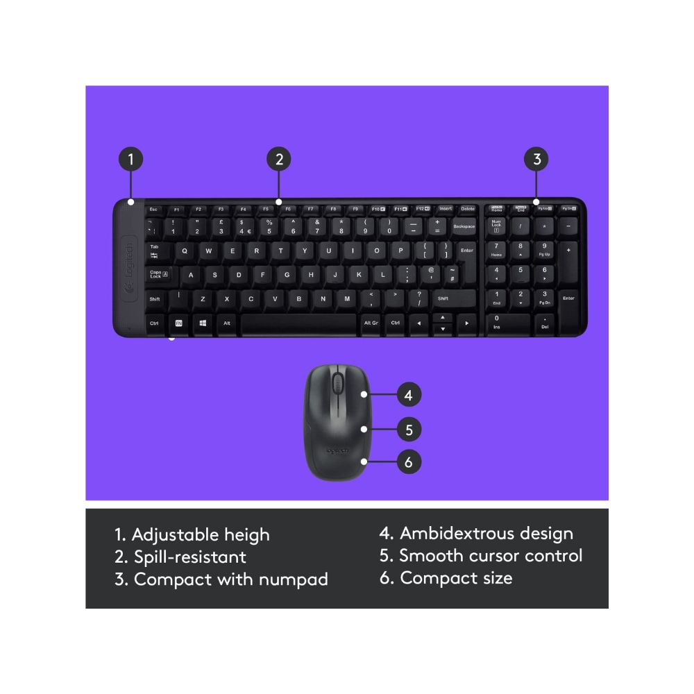 Logitech MK220 Compact Wireless Keyboard and Mouse Combo for Windows, Black