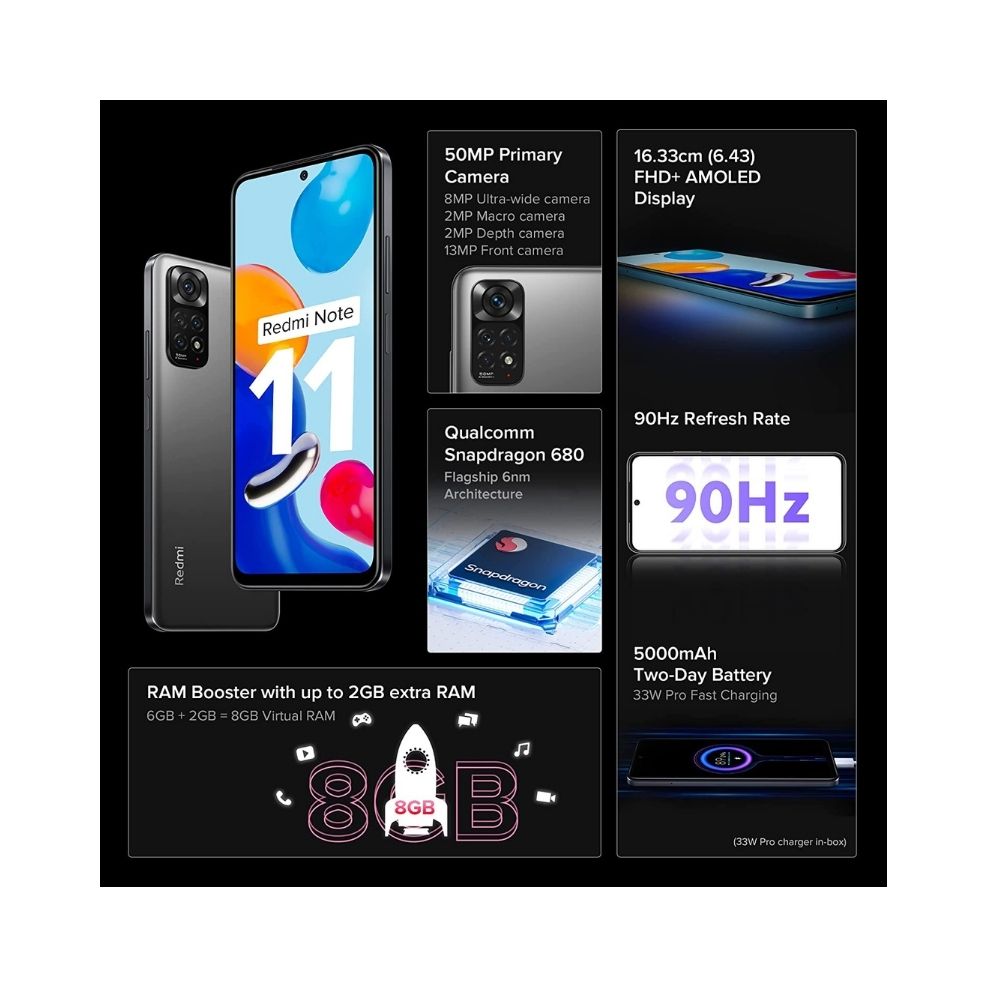 Redmi Note 11 (Space Black, 6GB RAM, 128GB Storage)