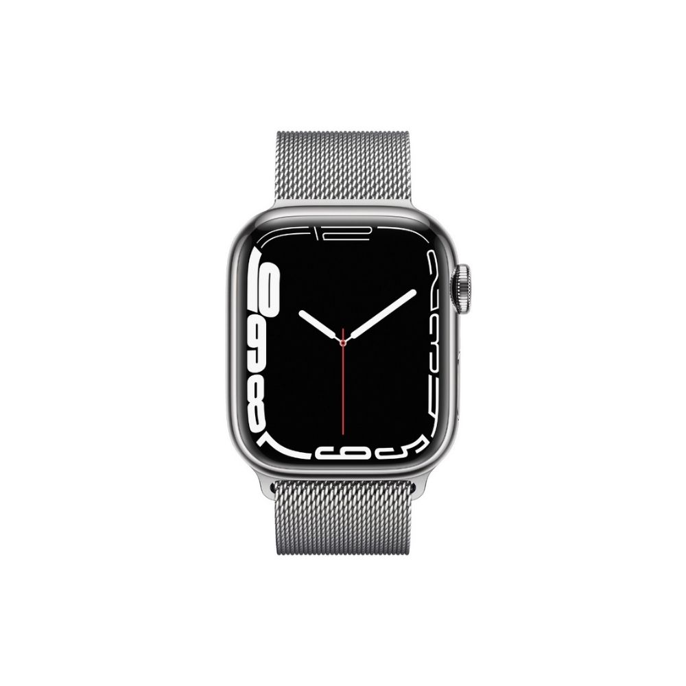 Apple Watch Series 7 GPS + Cellular, MKHX3HN/A 41 mm Stainless Steel Case  (Silver Strap, Regular)
