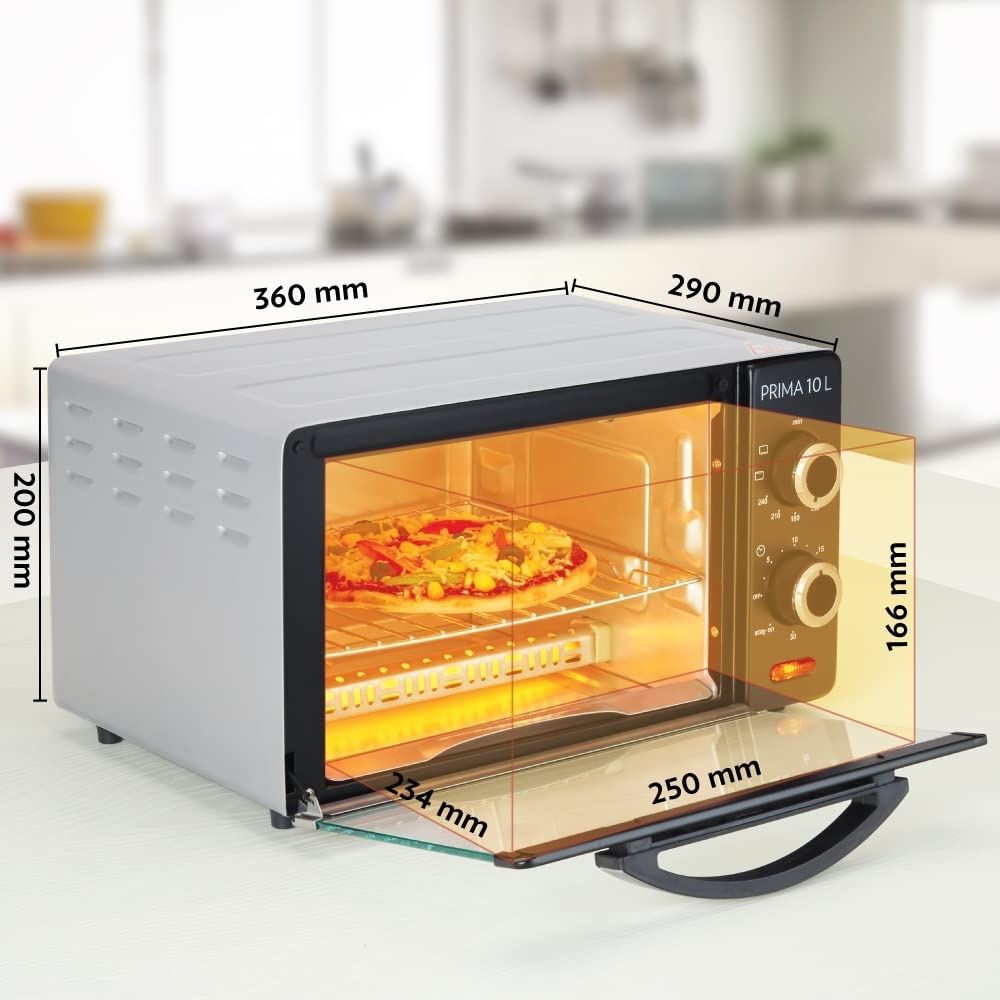 Borosil Prima 10 L Oven Toaster  Griller 3 Cooking Modes Stay-on Function Black
