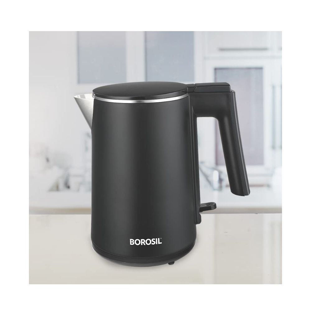 Borosil Cooltouch Electric Kettle, Stainless Steel Inner Body, Boil Water For Tea, Coffee, Soup, 1 L