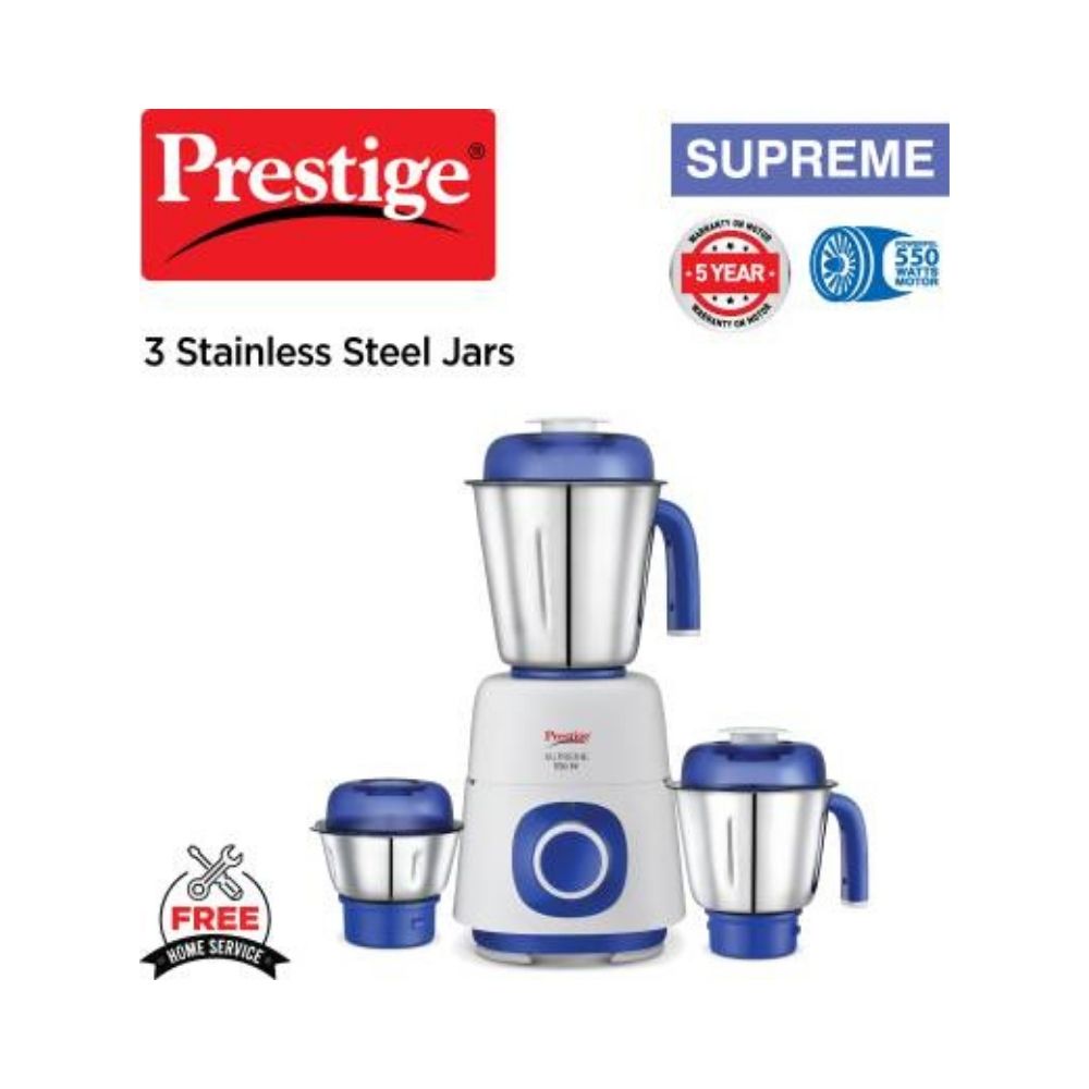 Prestige 41371 Supreme 550 Mixer Grinder (3 Jars, White and Blue)