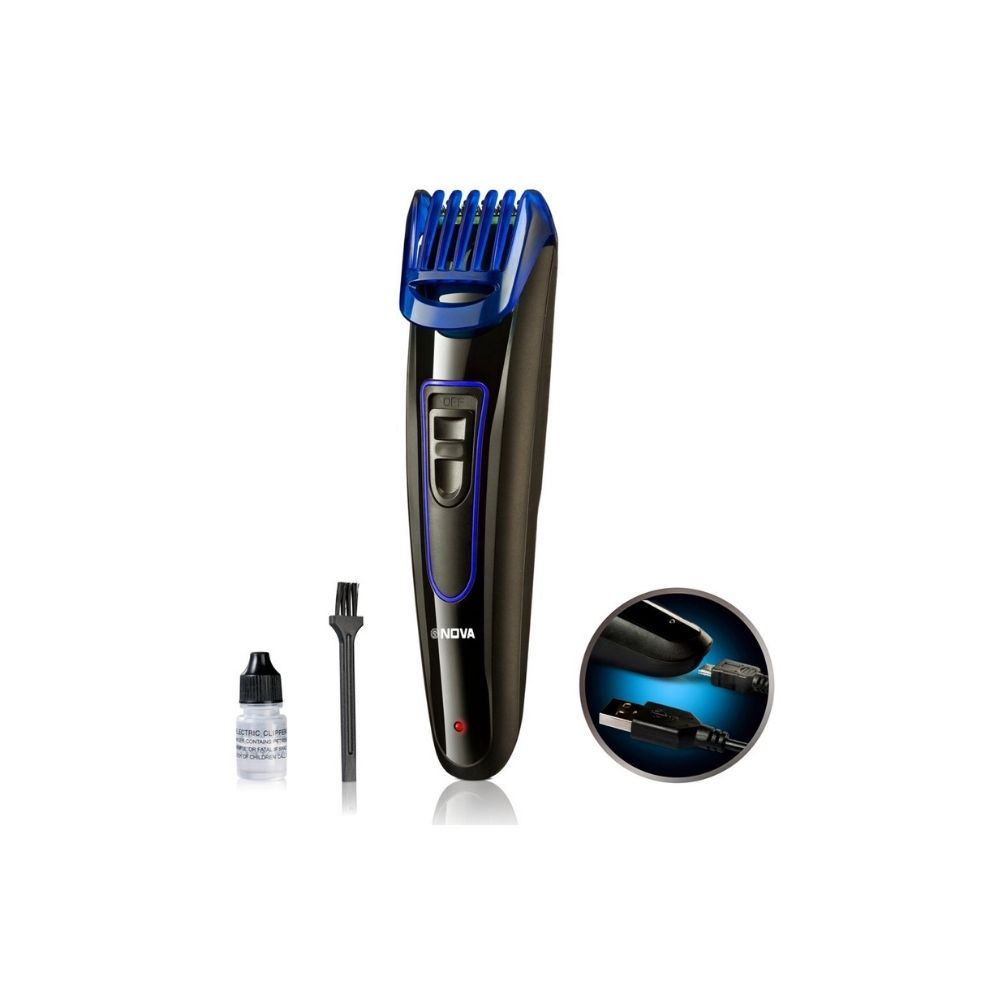 Nova NHT-1071 Titanium Coated Cordless: 45 Minutes USB Trimmer for Men (Black/Blue)