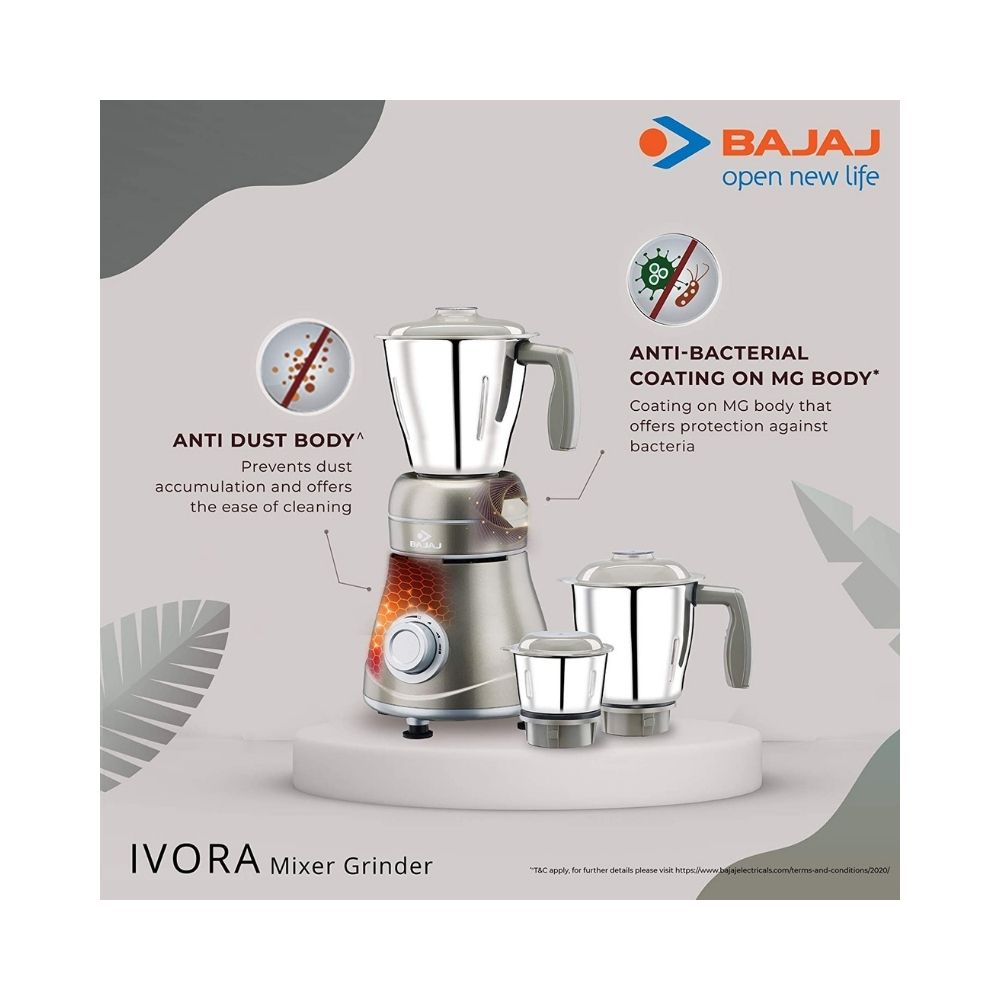 Bajaj Ivora Silky Caramel 800 watts Mixer Grinder with 3 Jars