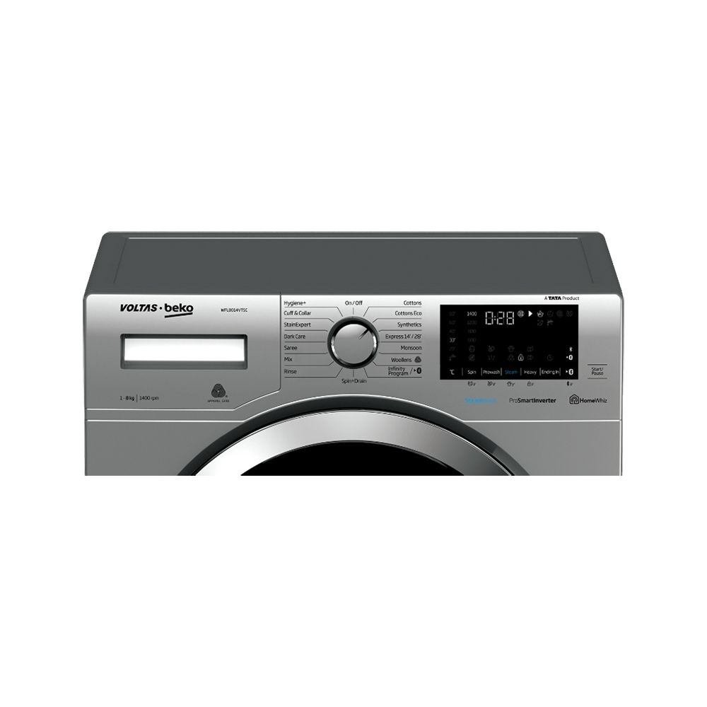 Voltas Beko 8 Kg 5 Star Fully Automatic Front Load Washing Machine (SteamWash, WFL8014VTSC, Grey)