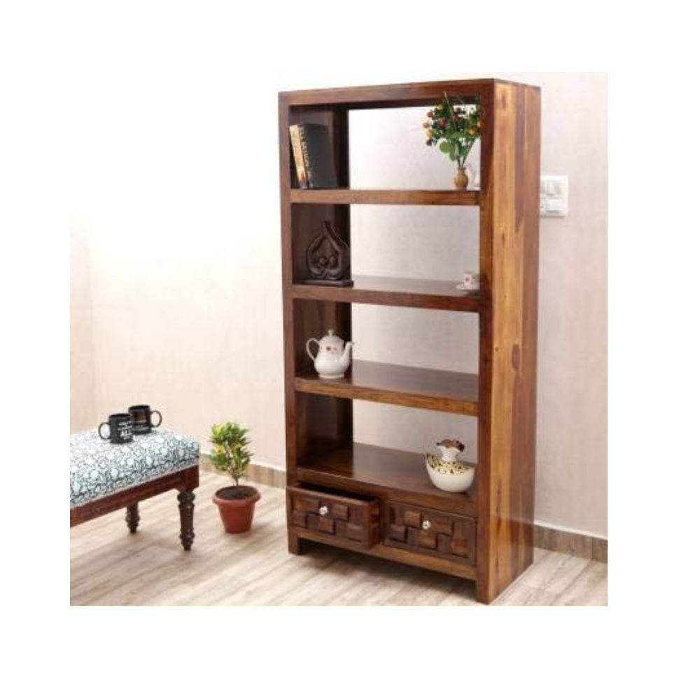 Aaram By Zebrs Furniture Solid Sheesham Wooden Book Shelf with Drawers|Book Racks Storage|for Living Room ,Home & Office (Natural Teak)