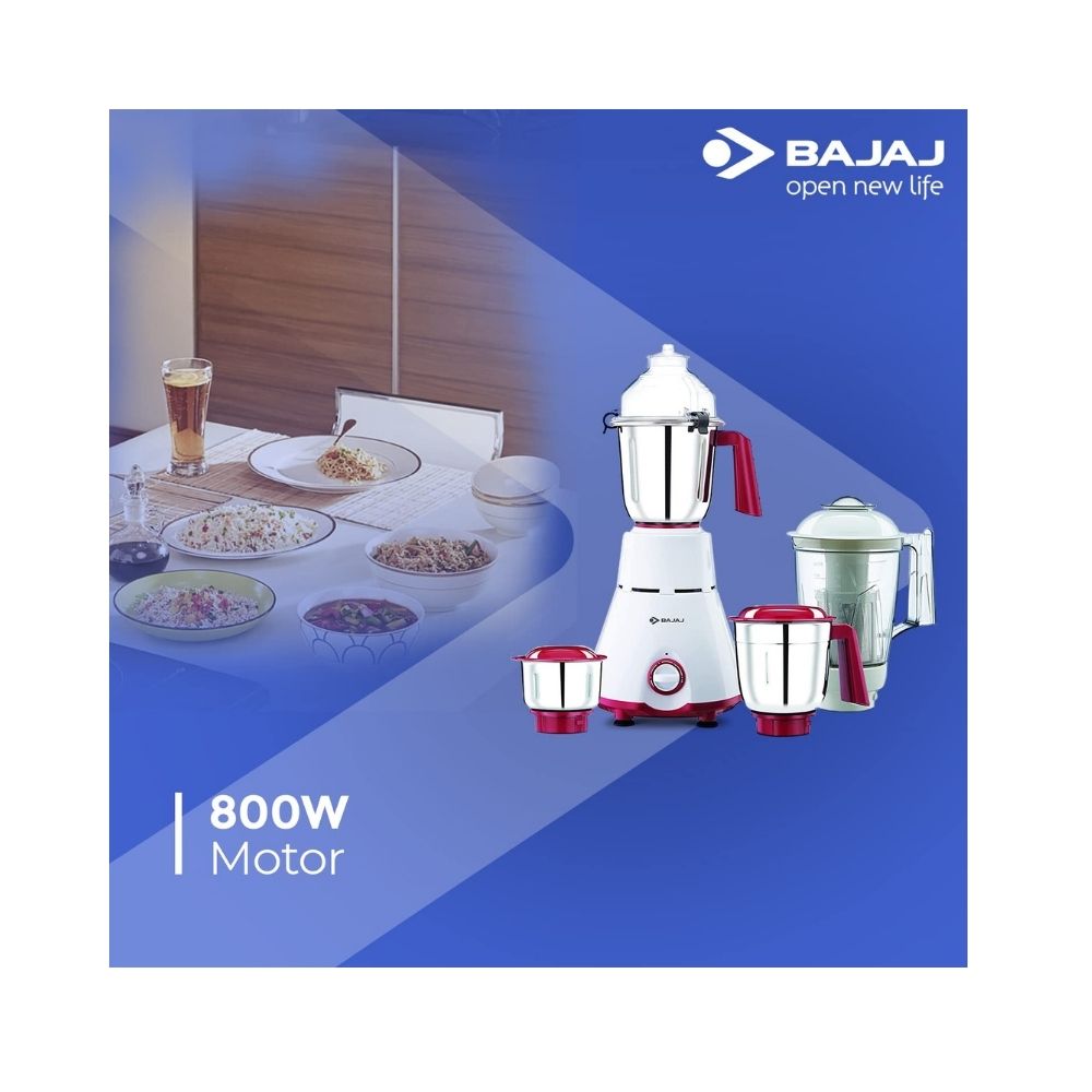 Bajaj GX-4701 800W Mixer Grinder with Nutri-Pro Feature, 4 Jars, White