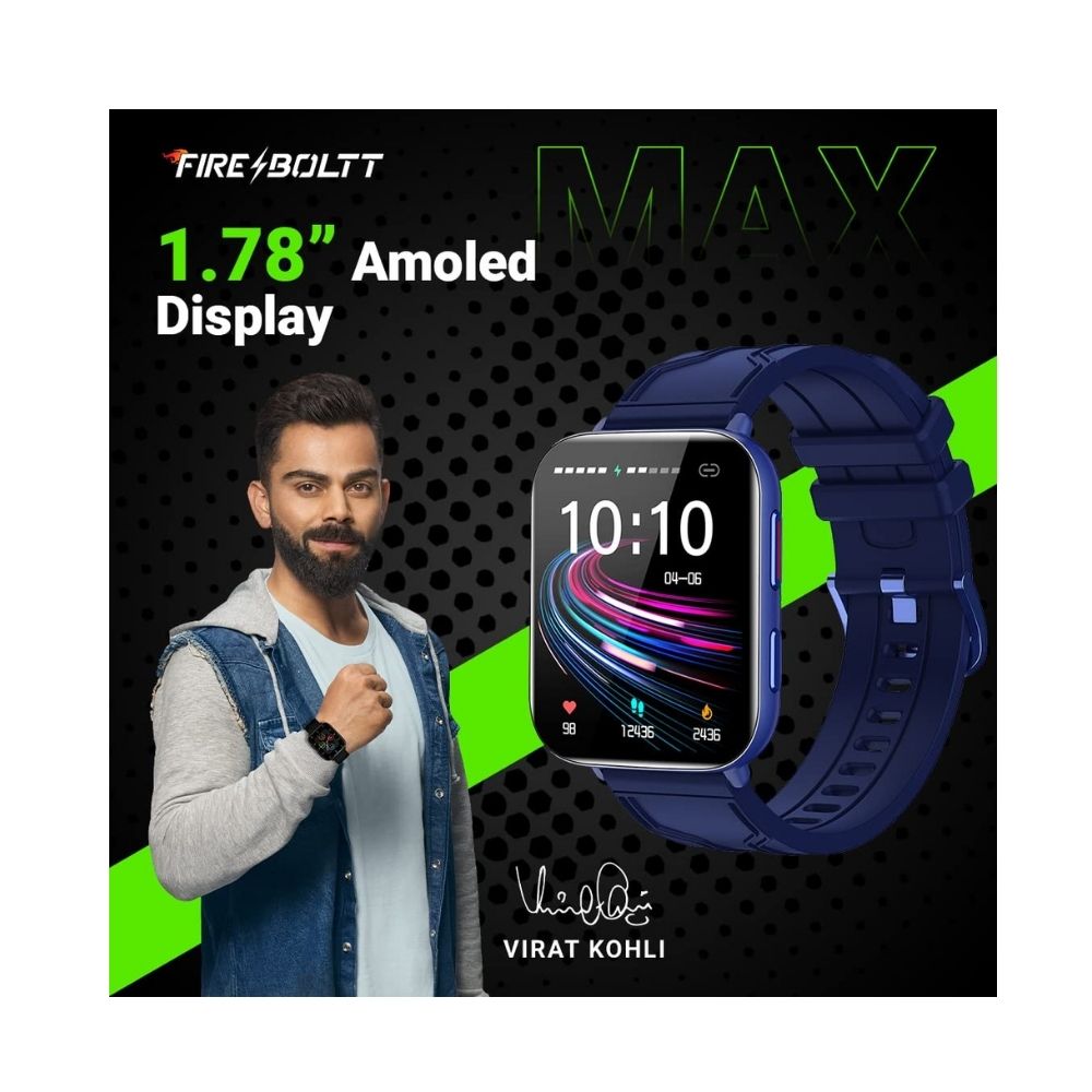 Fire-Boltt Max 1.78“ AMOLED Always ON Display with 368 x 448 Super Retina , Spo2 & Heart Rate Monitor Smart Watch (Dark Blue)
