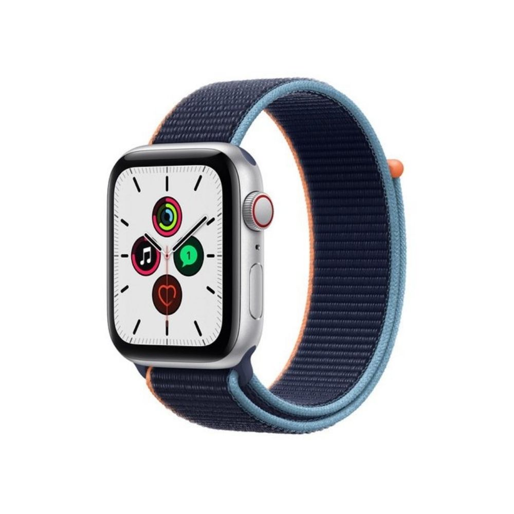 Apple Watch SE GPS + Cellular MYEW2HN/A 44 mm Silver Aluminium Case with Deep Navy Sport Loop  (Blue Strap, Regular)