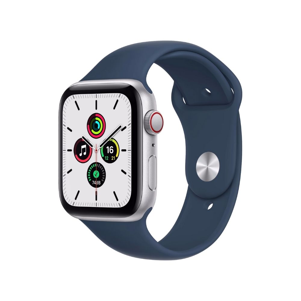Apple Watch SE GPS + Cellular MKRY3HN/A 44 mm Aluminium Case  (Silver Strap, Regular)