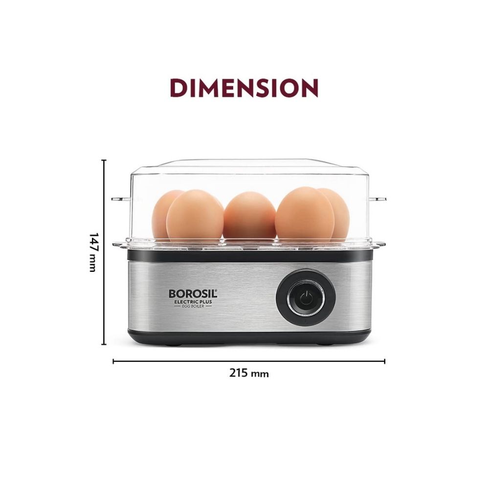Borosil Electric Plus Egg Cooker (Black, Silver, 8 Eggs)