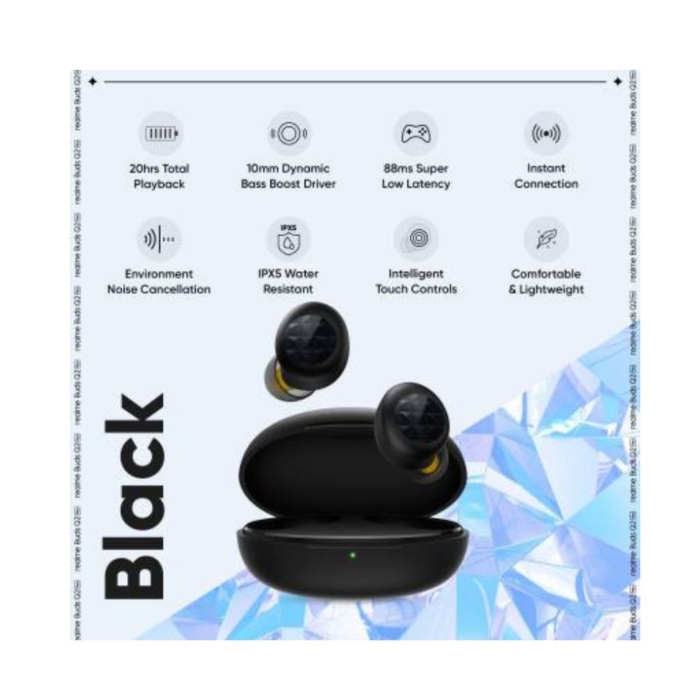 Realme Buds Q2 Neo with Environment Noise Cancellation (ENC) Bluetooth Headset  (Black, True Wireless)