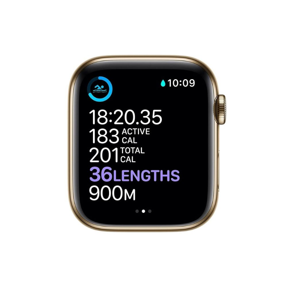 New Apple Watch Series 6 (GPS + Cellular, 44mm) - Gold Stainless Steel Case with Deep Navy Sport Band