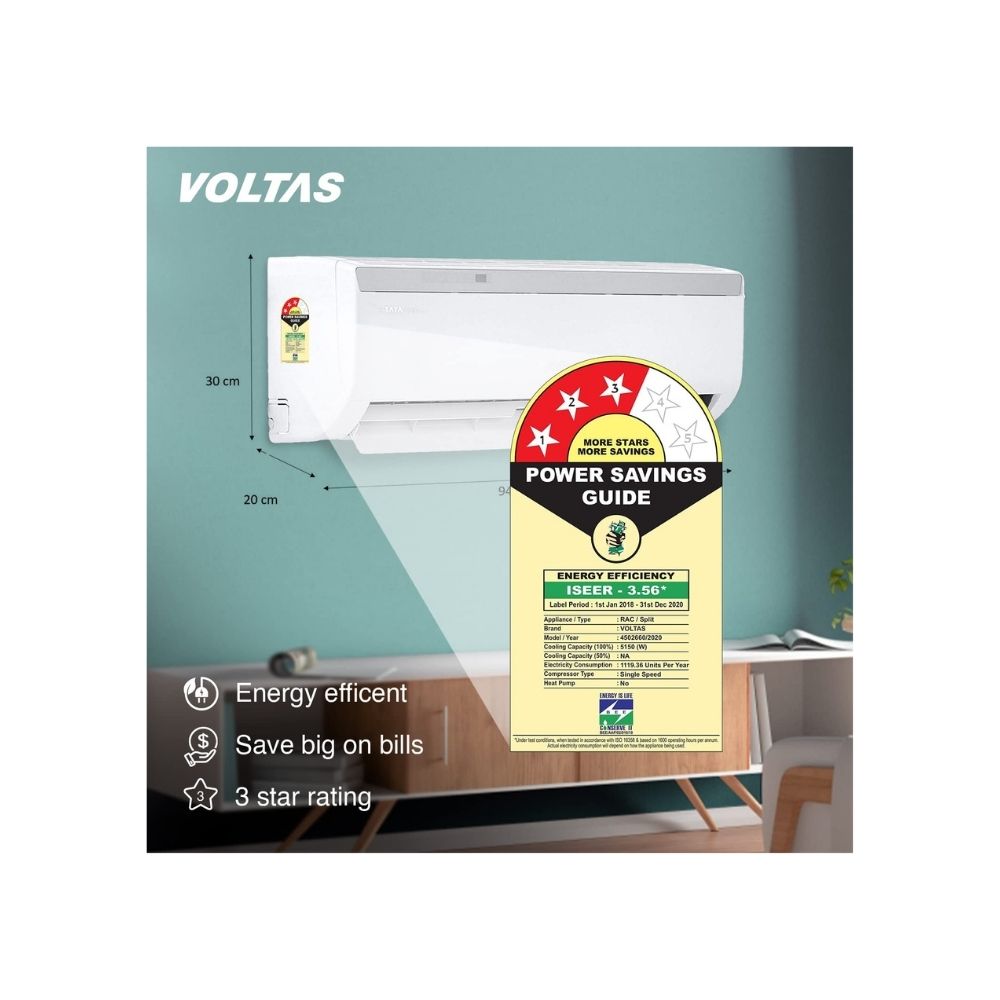 Voltas 1.5 Ton 3 Star Split AC (183EZA, White)