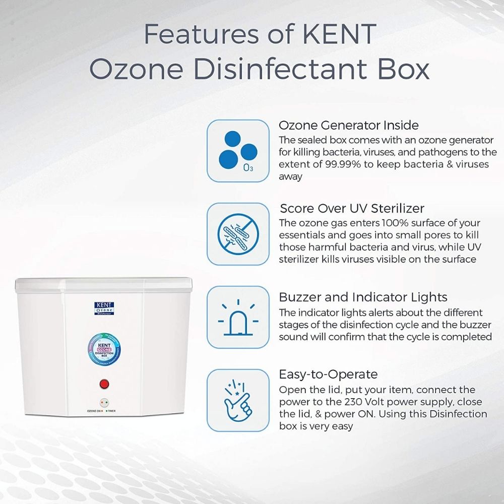 KENT 12015 Ozone Disinfection Box | Equipped with Ozone Generator | Disinfects Multiple Items | Better Than UV Sterilizer