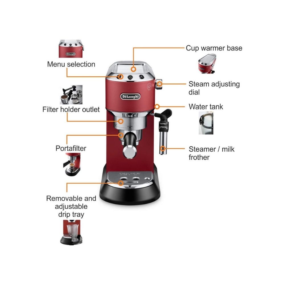 Delonghi 1300 W Semi-Automatic Expresso and Cappuccino Coffee Maker Red (EC685R)