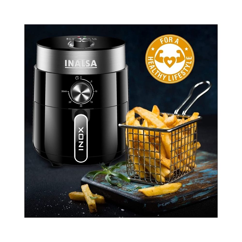 Inalsa 2.5 L Inox-1200W Air Fryer with Power & Heating Light Indicator And 30min Timer with Bell Ring