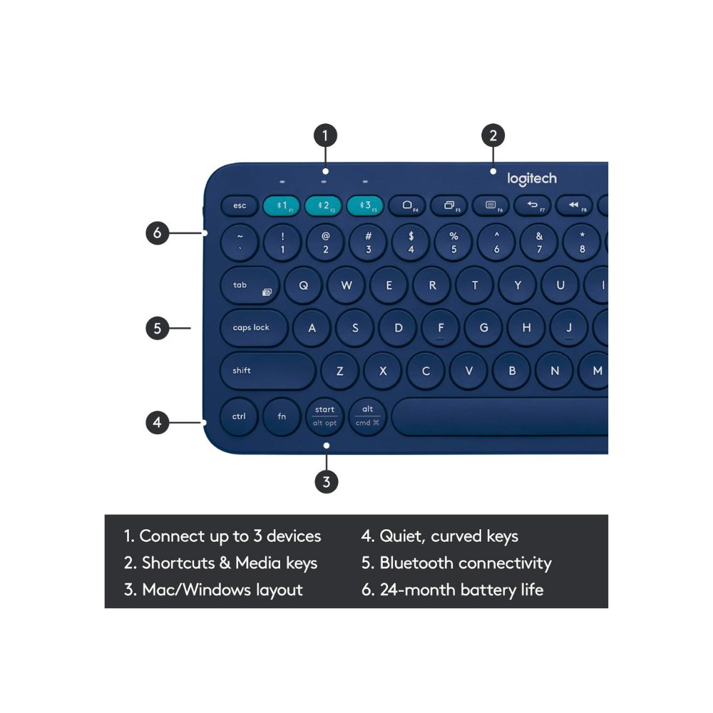 Logitech K380 Wireless Multi-Device Keyboard for Windows, Apple iOS, Apple TV Android or Chrome (Blue)