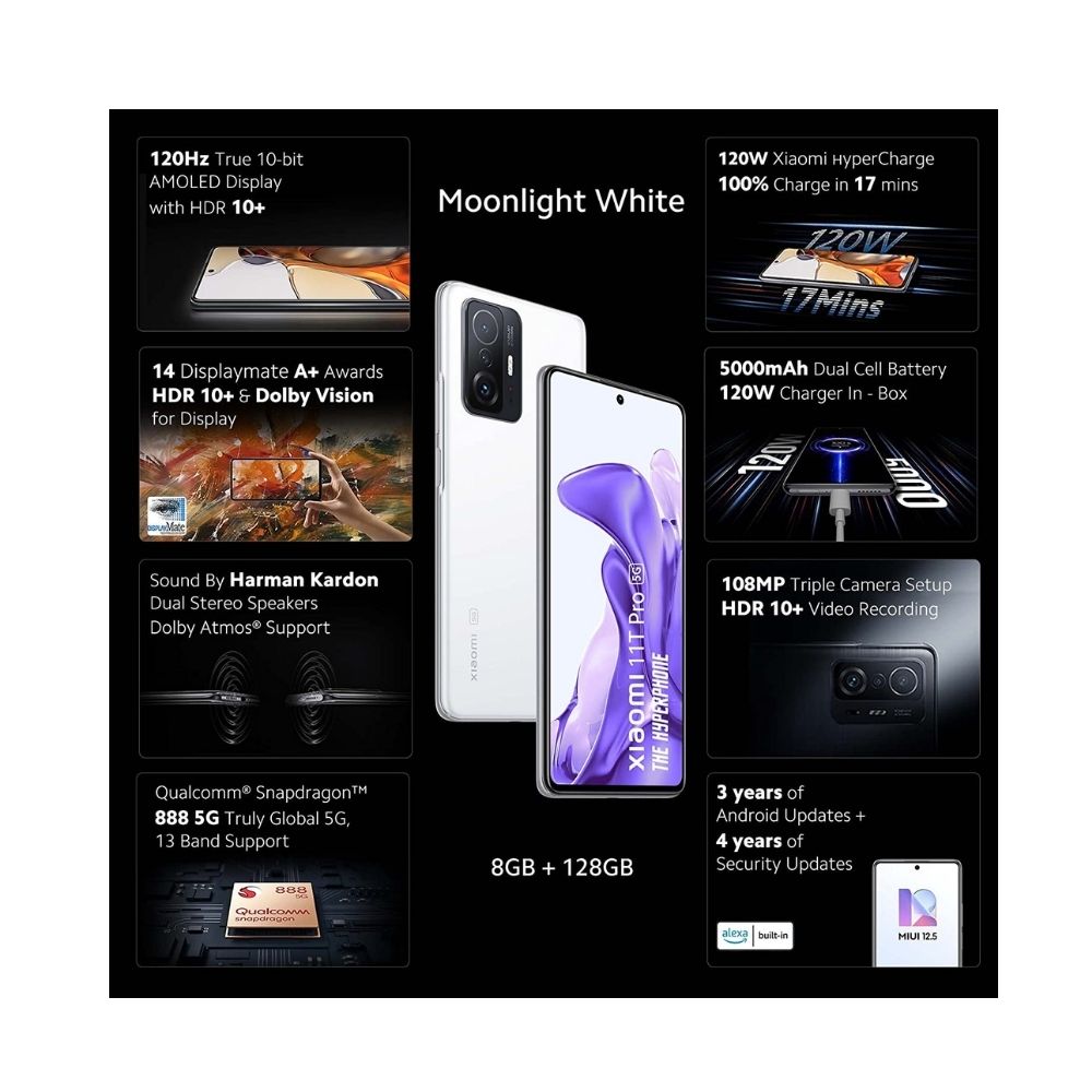 Xiaomi 11T Pro 5G (Moonlight White,8GB RAM,128GB Storage)