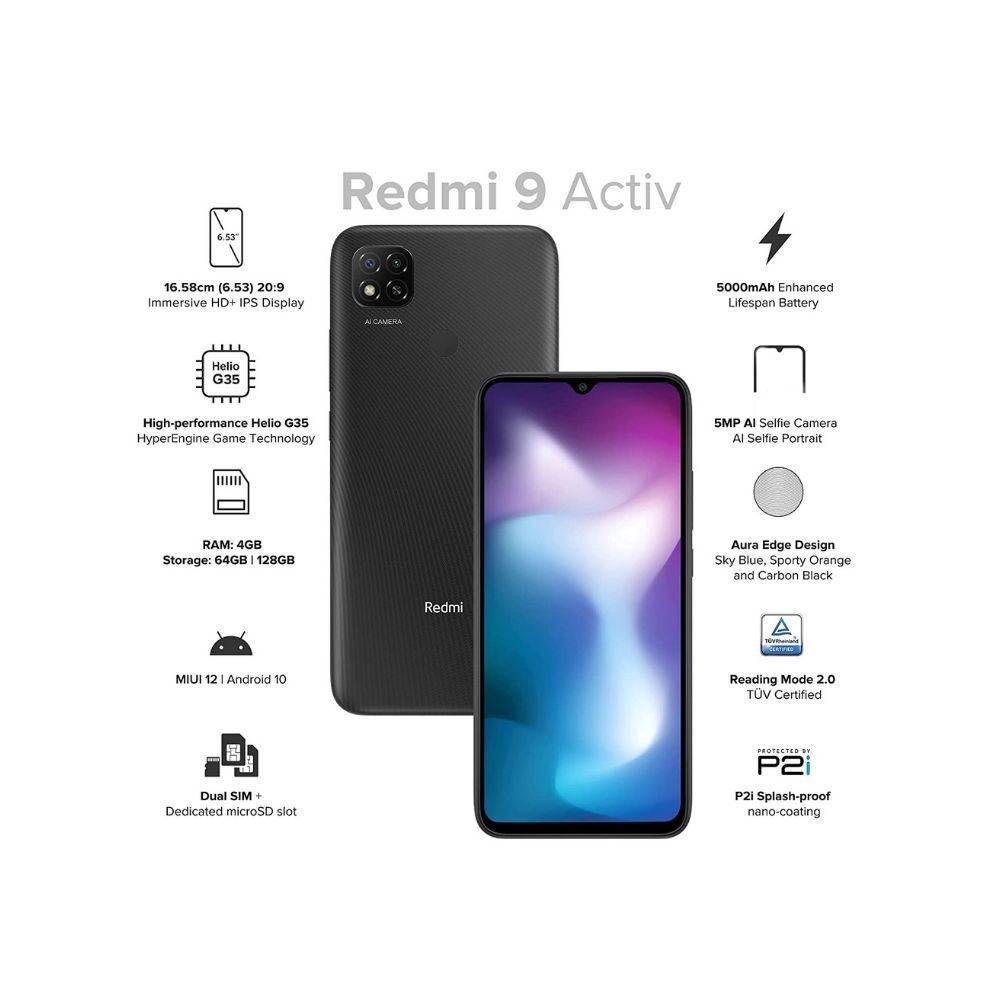 Redmi 9 Activ (Carbon Black, 4GB RAM, 64GB Storage)