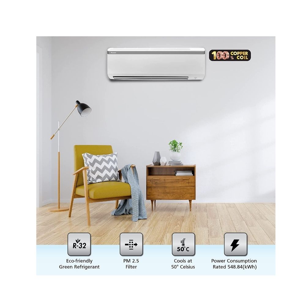 Daikin 0.8 Ton 3 Star, Fixed Speed Split AC (Copper, PM 2.5, 2022, FTL28U, White)