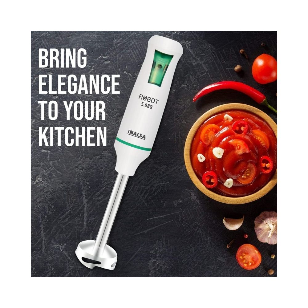 Inalsa Robot 5.0 SS Hand Blender, 500W (White, Green)