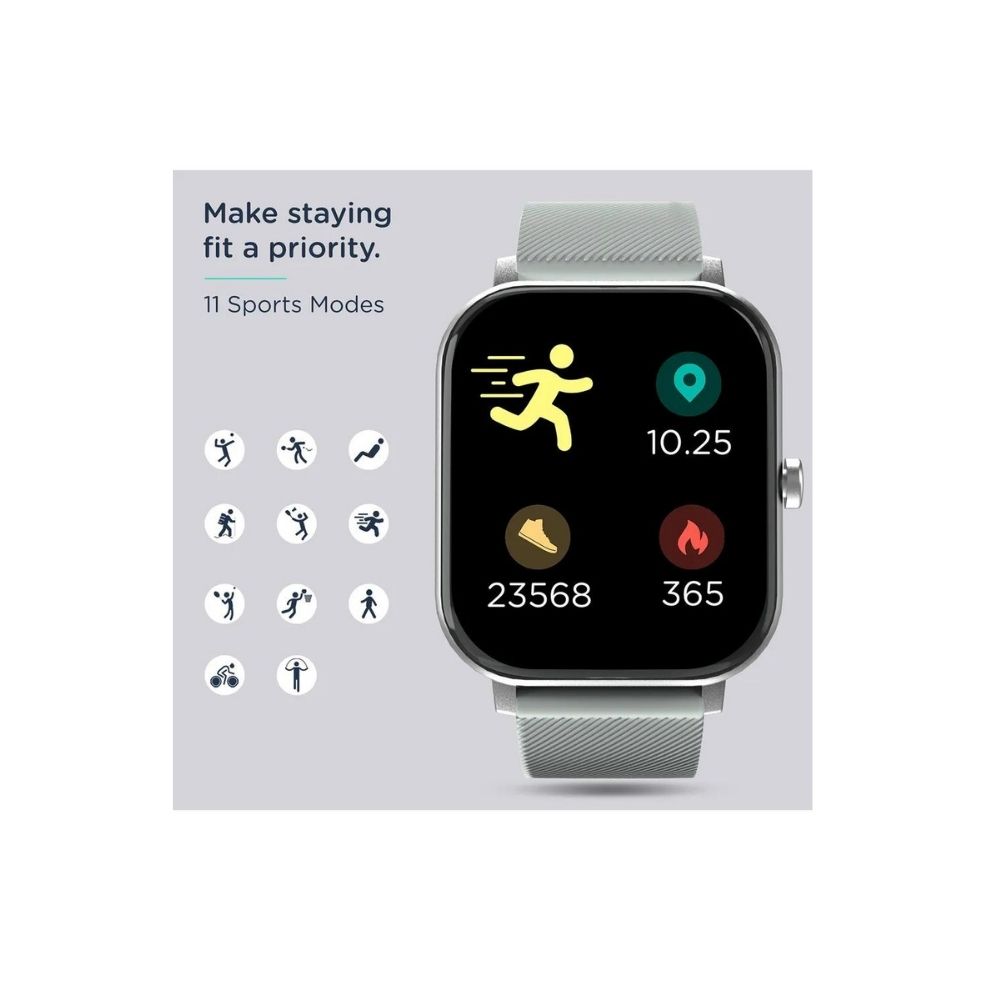 Pebble Prism Smart Watch (Bluetooth, 43.18mm) (11 Sports Modes, PFB12, Grey, Silicone Band)