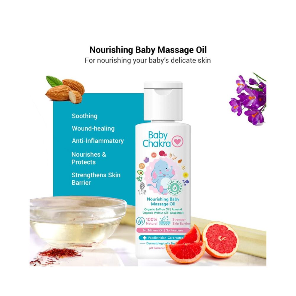 BabyChakra Nourishing Baby Massage Oil 30ml with Organic Almond & Saffron Oil