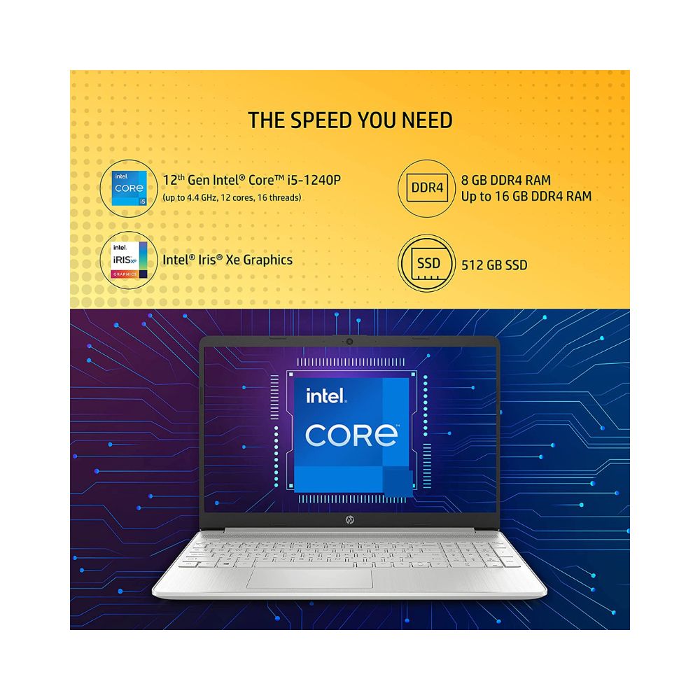 HP 15s 12th Gen Intel Core i5 8GB RAM/512GB SSD 15.6inches(39.6cm) FHD, Micro-Edge Display/Intel Iris Xe Graphics/Dual Speakers/Windows 11 Home/Alexa Built-in/Backlit KB/MSO 2021/1.69kg, 15s-fq5010TU