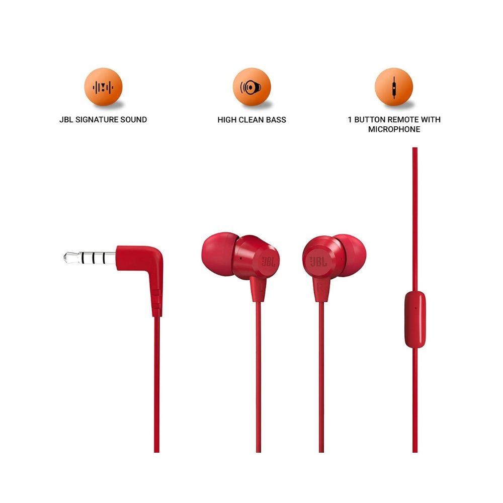 JBL T50HI by Harman Wired In Ear Headphone with Mic (Red)