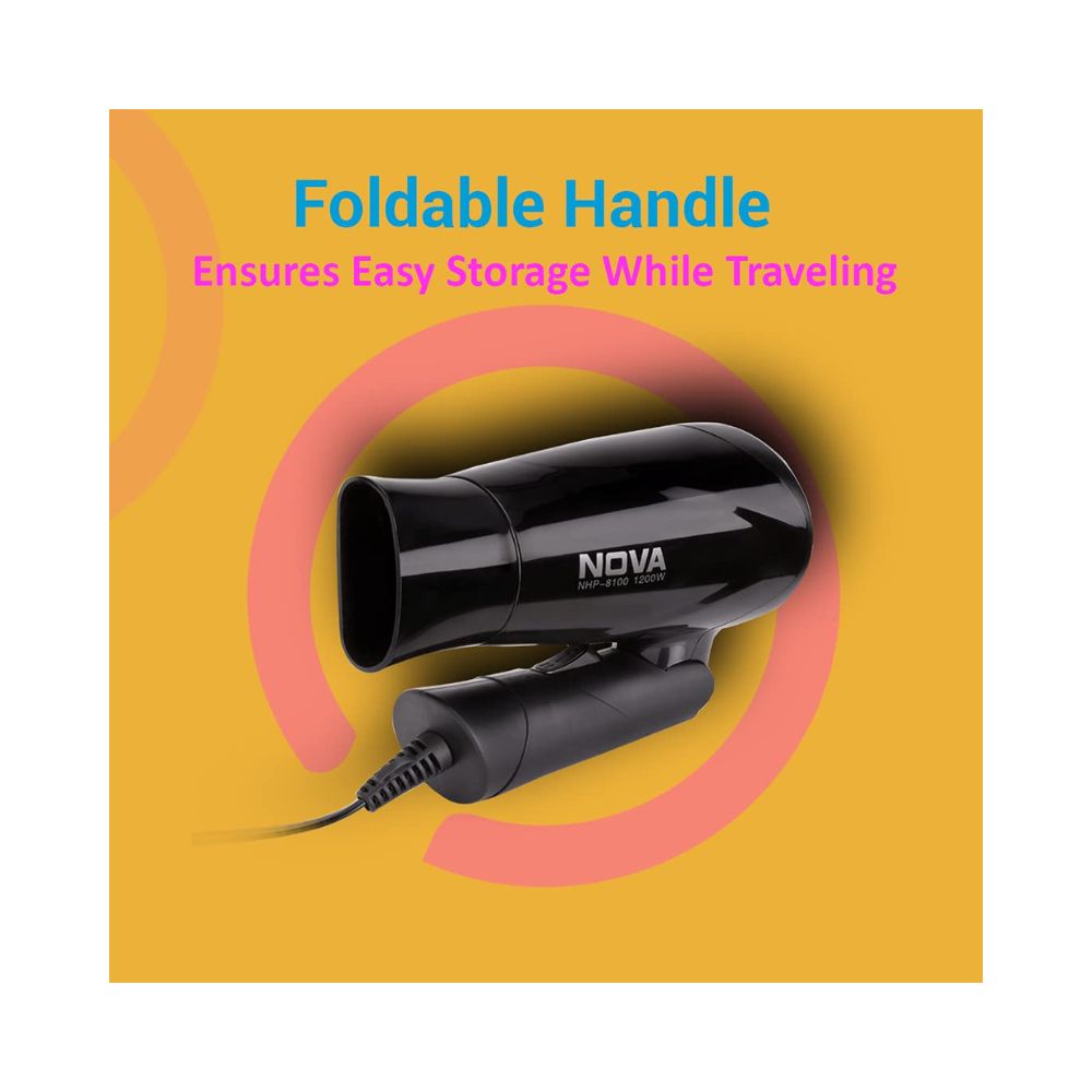 Nova NHP 8100 Silky Shine 1200 Watts Hot and Cold Foldable Hair Dryer- Black