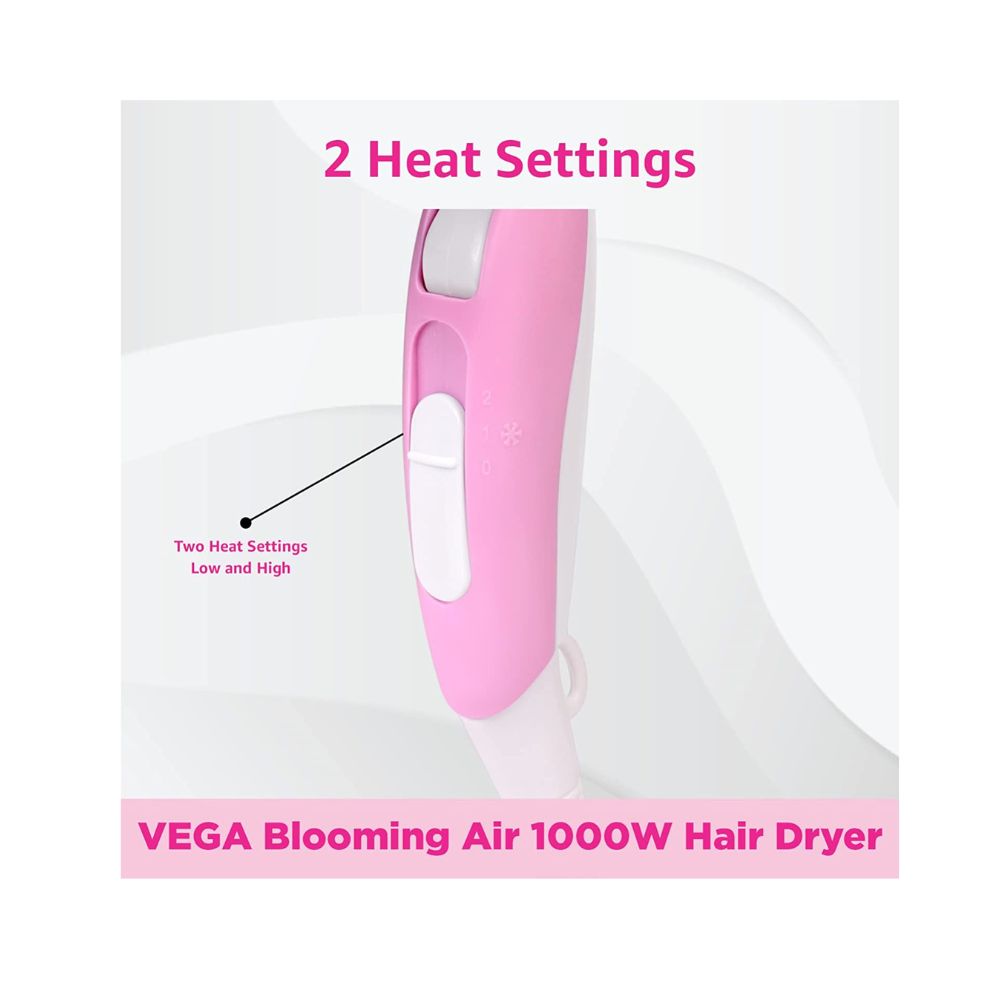 Vega Blooming Air Foldable 1000 Watts Hair Dryer With Heat & Cool Setting And Detachable Nozzle (VHDH-05)