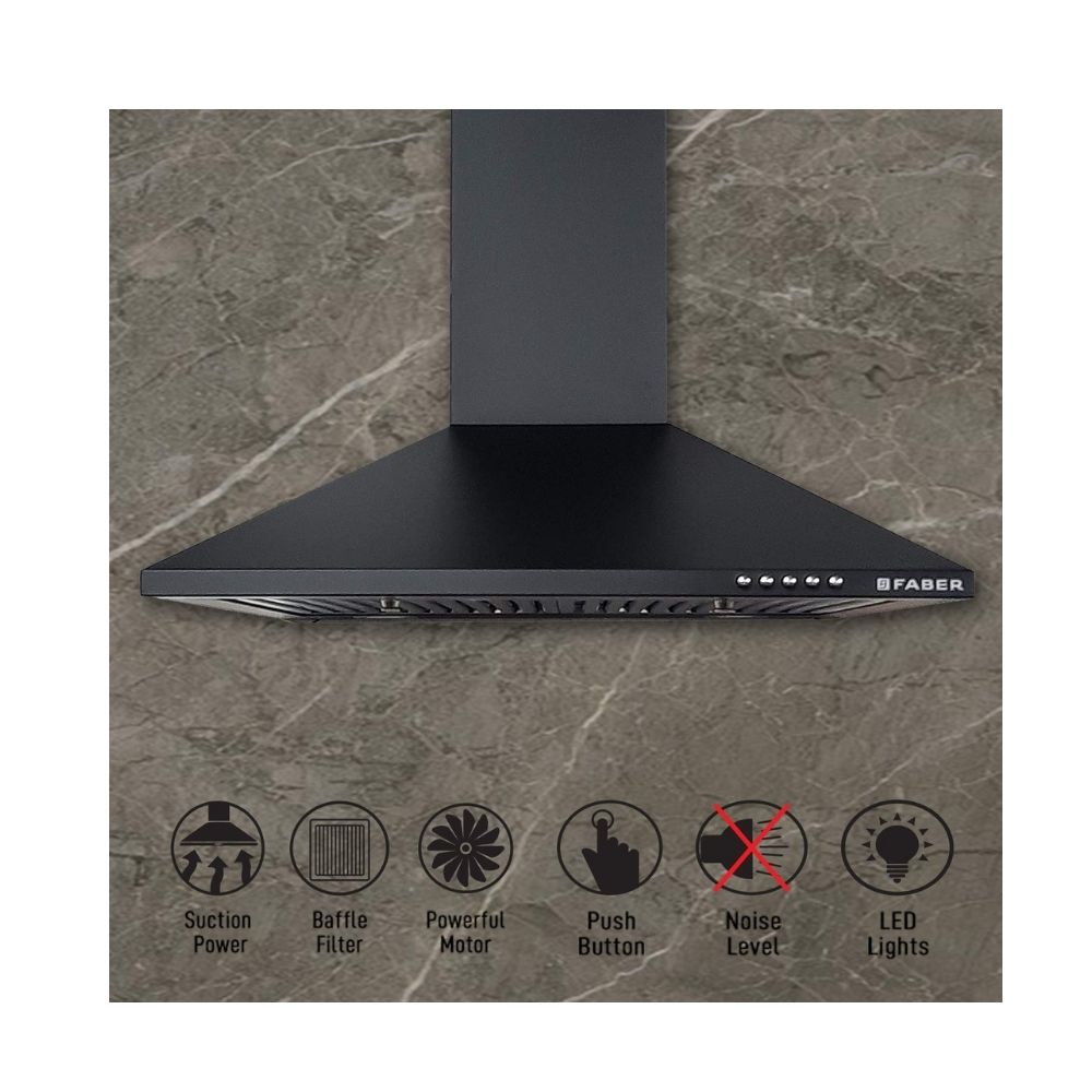 Faber 60 cm 800 m³/HR Pyramid Kitchen Chimney (HOOD CONICO PLUS BF BK 60, 2 Baffle Filters, Black)
