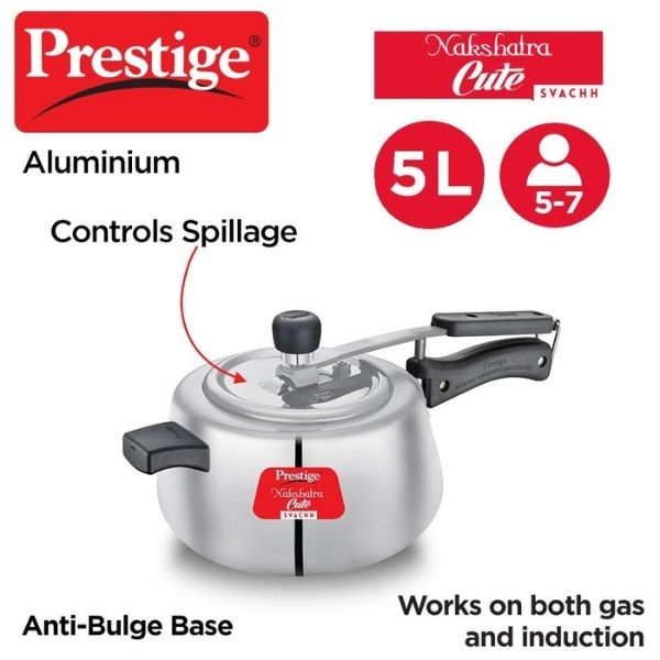 Prestige Nakshatra Cute Svachh Aluminium Pressure Cooker, 5.0L (Polished)