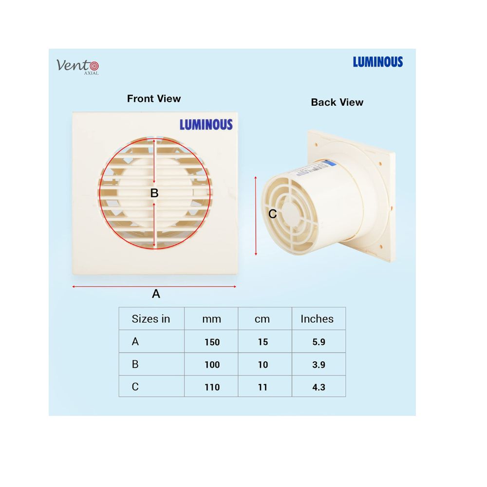 Luminous Vento Axial 100 mm Exhaust Fan for Kitchen (Cut-out Size - Circle Diameter 111 mm, White)