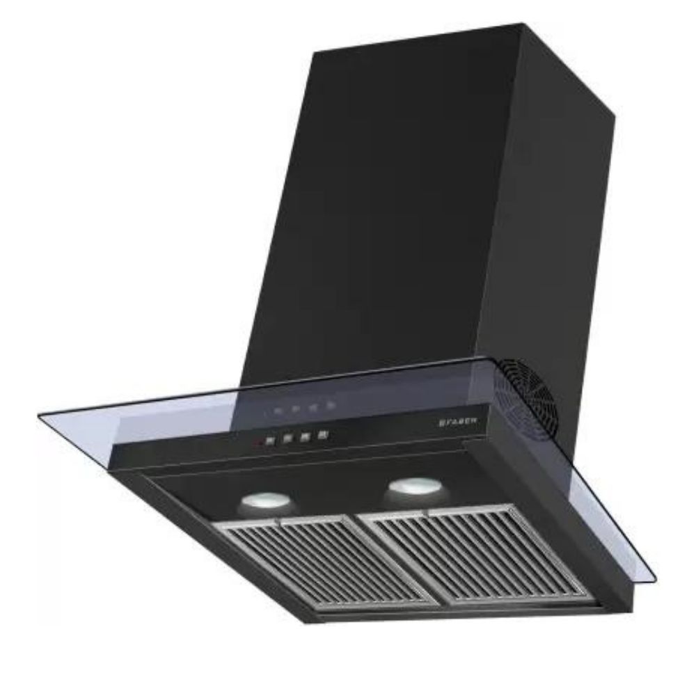 Faber Hood Glassy 3D T2S2 BK LTW 60 -1095 Wall Mounted Chimney  (Black 1295 CMH)