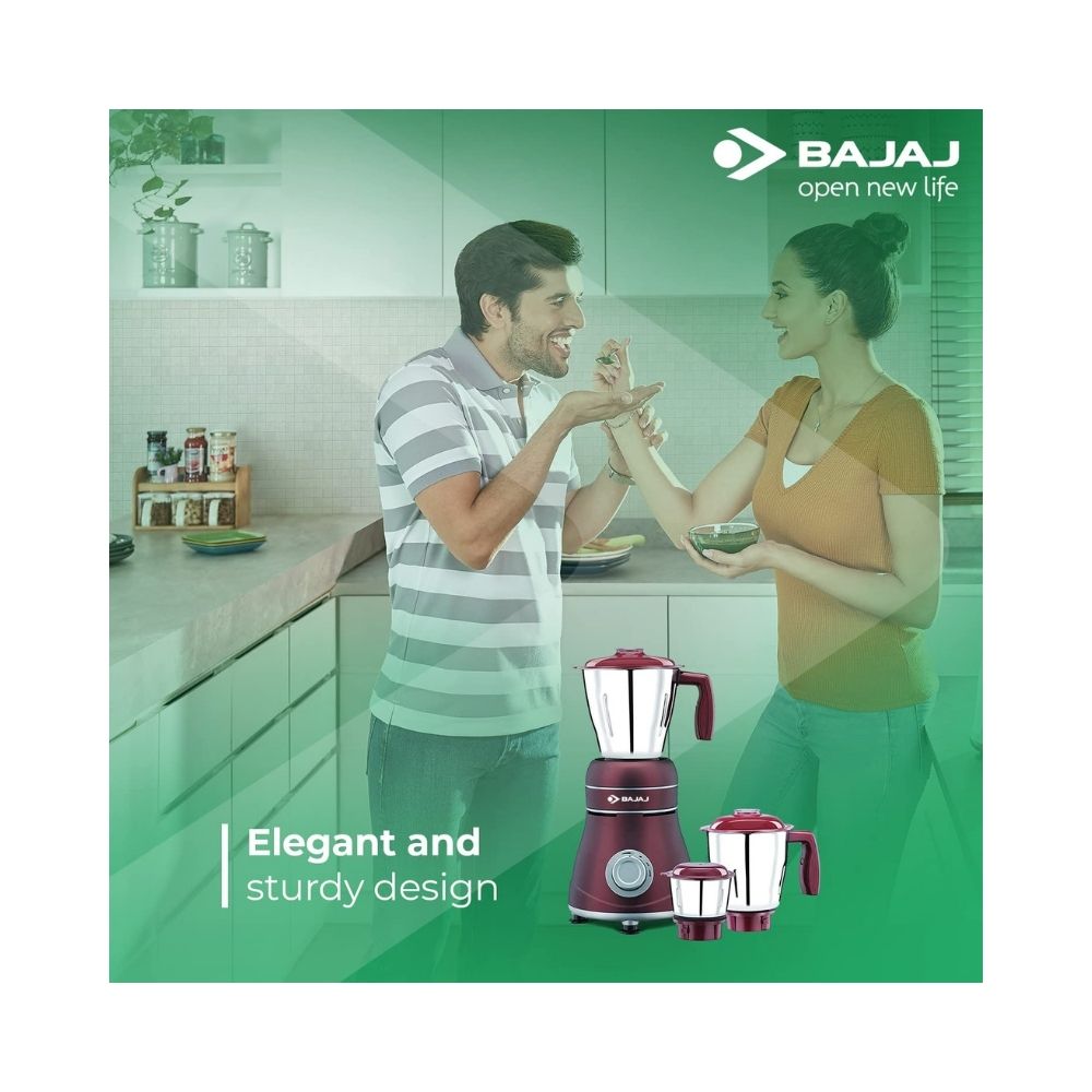 Bajaj Crimson Red Ivora 800 W Mixer Grinder (3 Jars, Brown, Grey)