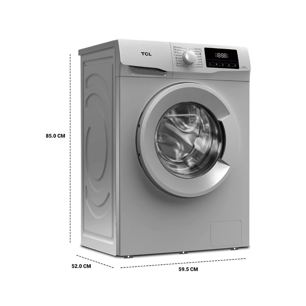 TCL 8 Kg Fully-Automatic Front Loading Washing Machine (TWF80-G123061A03S, Silver)