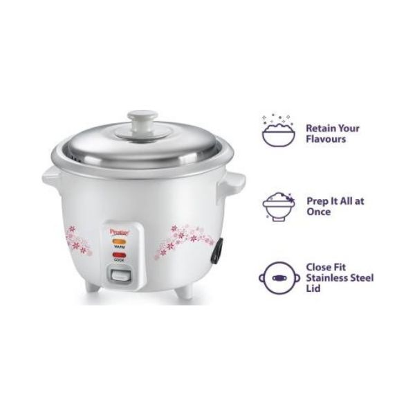 Prestige Delight PRWO 1.5Electric Rice Cooker with Steaming Feature  White