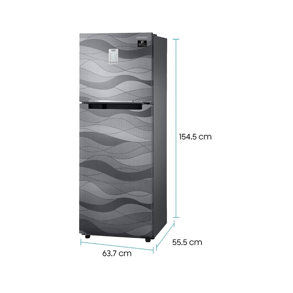 Samsung 253 L 3 Star Inverter Frost-Free Double Door Refrigerator (RT28T3753NV/HL, Inox Wave, Convertible)