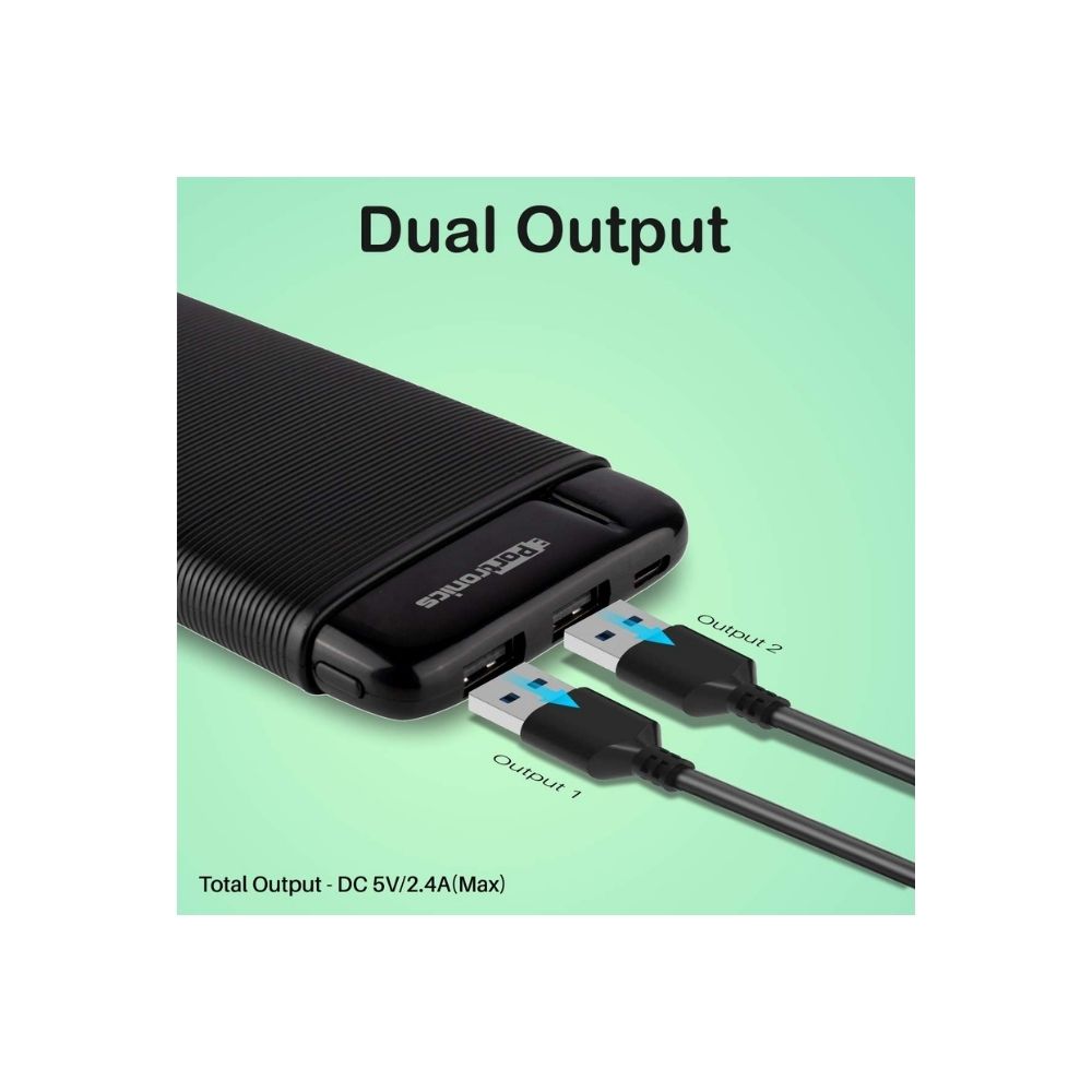 Portronics Power PRO 10K 10000mAh Power Bank with Dual Output Emergency Mobile Charger(Black)