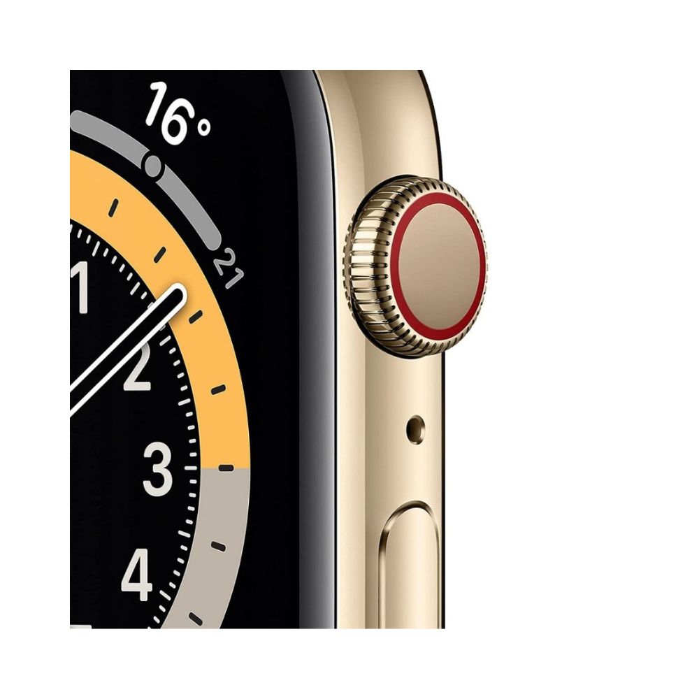Apple Watch Series 6 GPS + Cellular M09F3HN/A 44 mm Gold Stainless Steel Case with Cyprus Green Sport Band  (Green Strap, Regular)